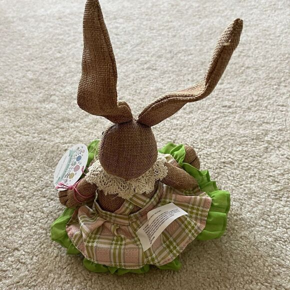 Bunny Boulevard Easter Bunny Rabbit Plush Floppy Ear Pink Gingham Dress Brown - Picture 4 of 9